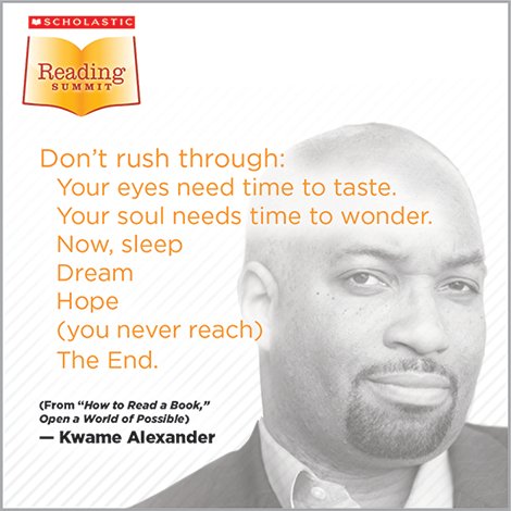 ScholasticEdu's tweet photo. 5 minute warning! @kwamealexander is up next at #2015ReadingSummit. Watch live here: https://t.co/g8yEa2OxD9 https://t.co/Z94Xp73L0I