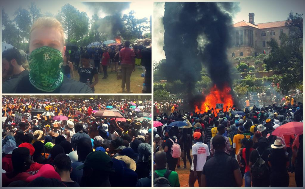 UlrichJvV's tweet photo. Chaos! Teargas at #UnionBuilding. ANC &amp; opportunistic politicians lighting fires, #FeesMustFall is NOT about you! https://t.co/n8YB59pKrh