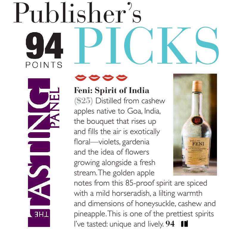 DrinkFeni's tweet photo. Did you see?!?! We are "Publisher's Picks" and 94 points in @tastingpanel this month 👏🏼👏🏼👏🏼 #Feni #TheTastingPanel https://t.co/TBQmq7YoJ4