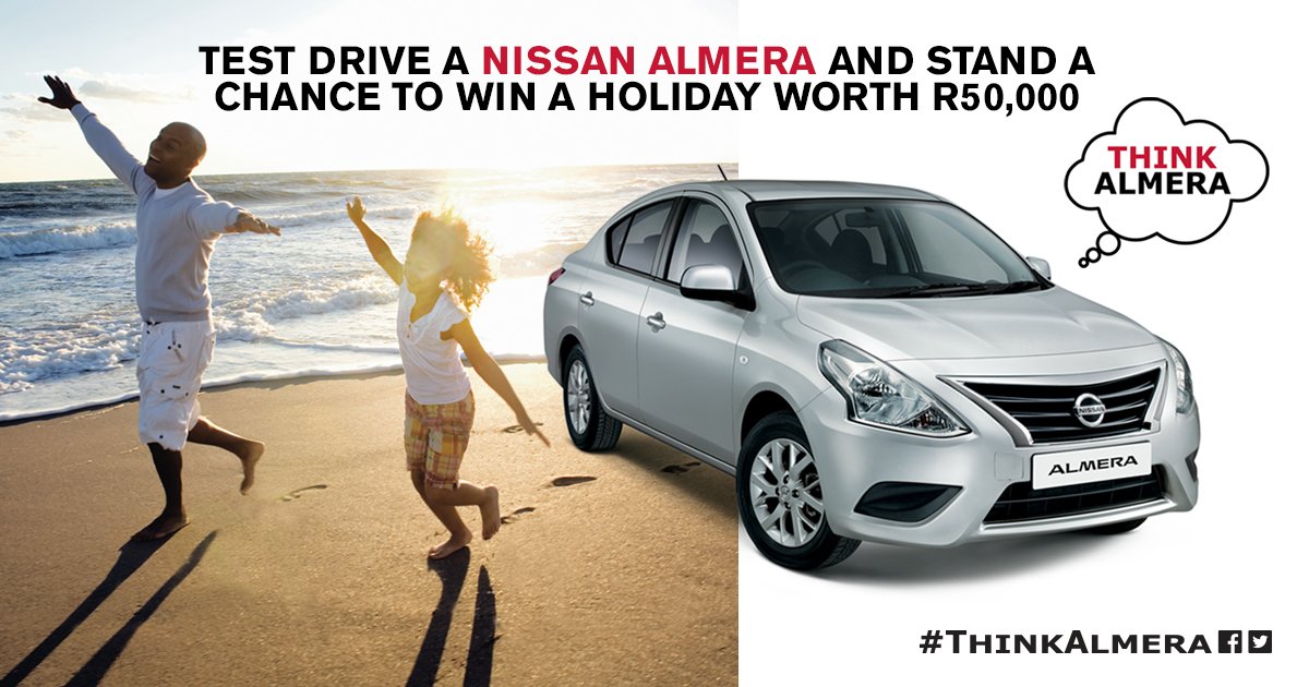 nissanza's tweet photo. Think Nissan, #ThinkAlmera, think winning a holiday and spot prizes! Find out more here https://t.co/r2QwOQTWl5 https://t.co/GnwQwQcMc0