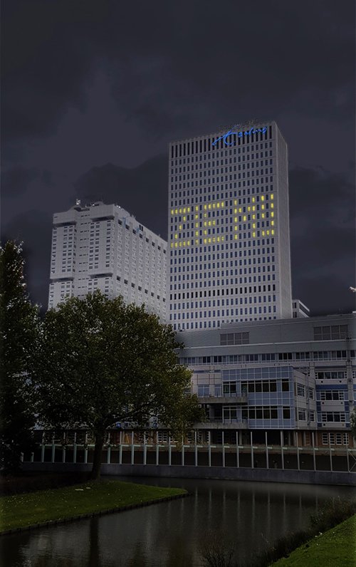 Lichtkunstwerk vanaf vanavond om 20.00 uur te zien op Na-gebouw. #erasmusmc @DeActeerschool erasmusmc.nl/corp_home/corp…