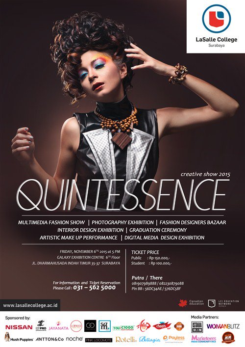 eventsurabaya's tweet photo. LaSalle College Sby Present:QUINTENSSENCE Creative Show 2015 | Nov 6th @ Galaxy Mall 6th Floor | Info:031-5625000 https://t.co/DLBmSRdeta