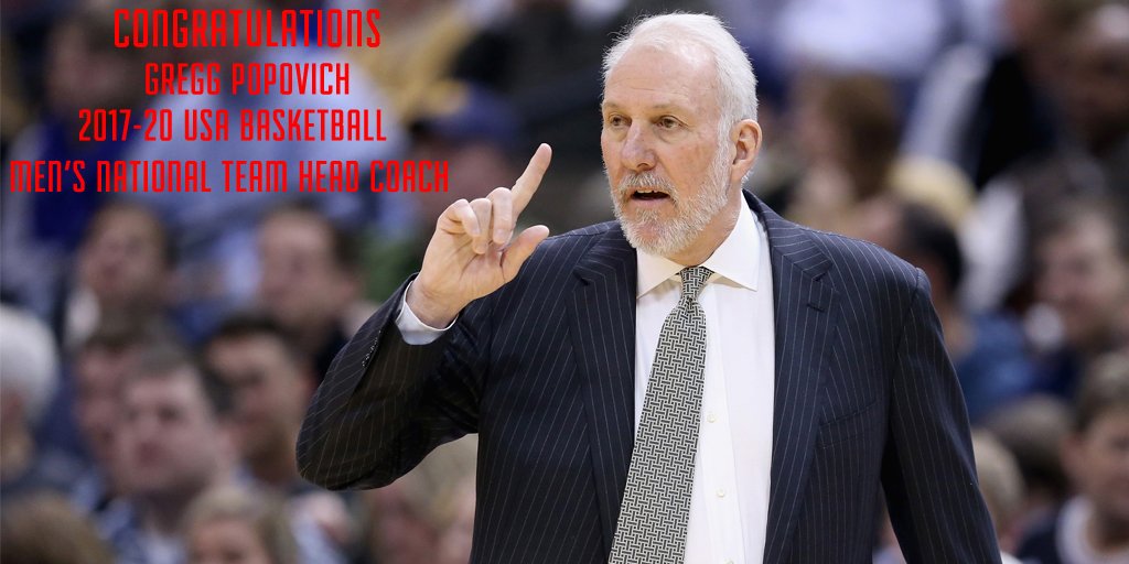 Gregg Popovich named head coach of USA Basketball Men’s National Team for 2017-20: bit.ly/1Gk7Tc6 #USABMNT