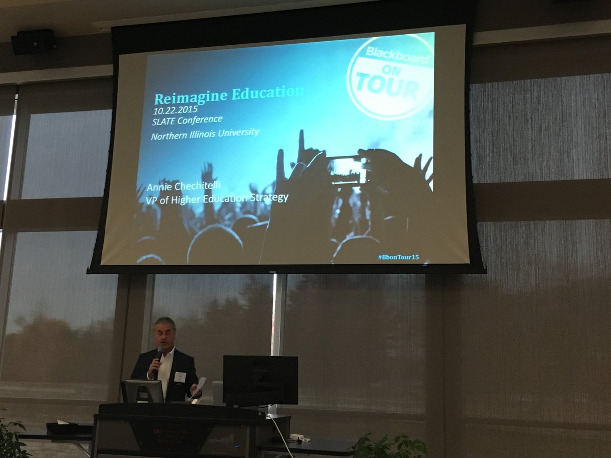 SLATEconference's tweet photo. .@KenSadowski introducing @Blackboard ‘s VP of Higher Ed Strategy, Annie Chechitelli,  @slateconference #slate15 https://t.co/DrlvDgXWX8