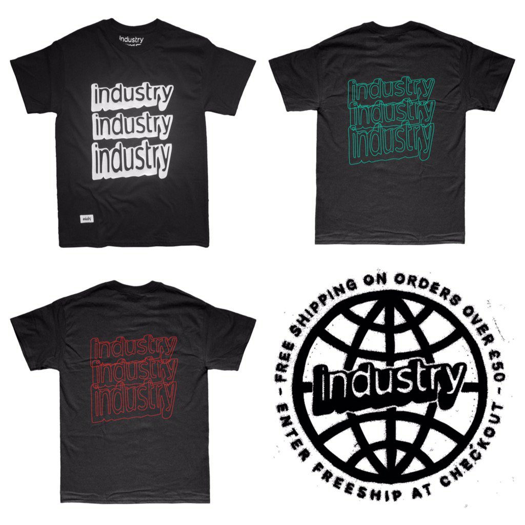 thisisindustry's tweet photo. Yellow sold out fast💨 so we had a re-stock. Red &amp; turquoise repeat tee now in-stock. #merch https://t.co/HAqLphbI1T