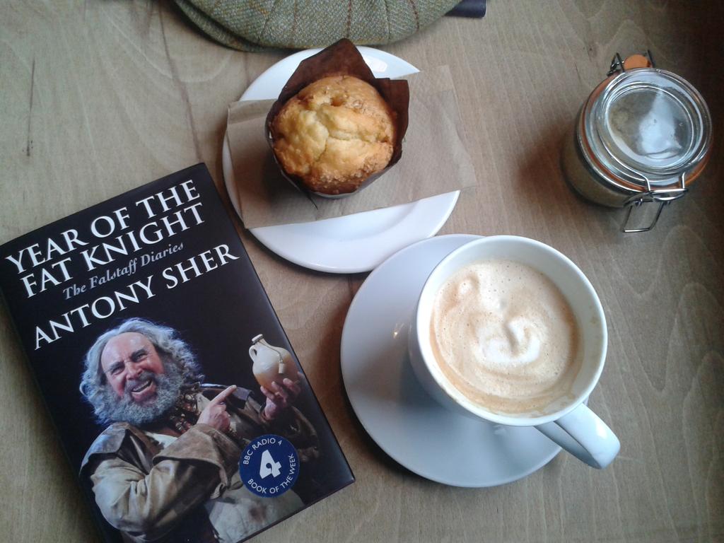 IanCallaway352's tweet photo. #Coffee #cake #book. All bases covered. #AnthonySher #Falstaff #Shakespeare. https://t.co/3wtP5KWrNK