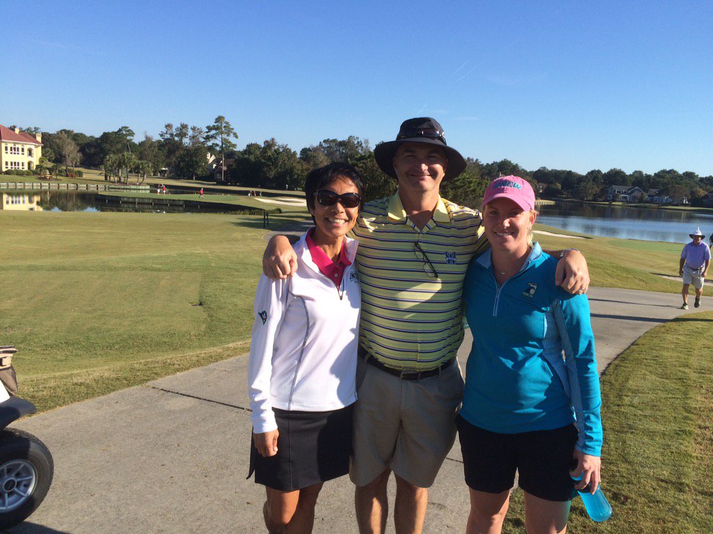 CindyHoUNCWGolf's tweet photo. #Seahawks all teed off in the first round. Got our fans @LB_Adams1 and @curtisdunz in the house. #tealnation https://t.co/7TvPo82TeV