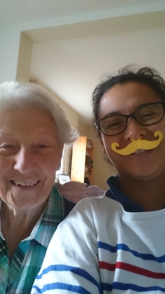 MuConfection's tweet photo. Day 22 of @ALRcreates #CreativeSprint: proudly wore my #fakemoustache with my #grandma. #Movember2015 is coming. https://t.co/6wfHcBDacw