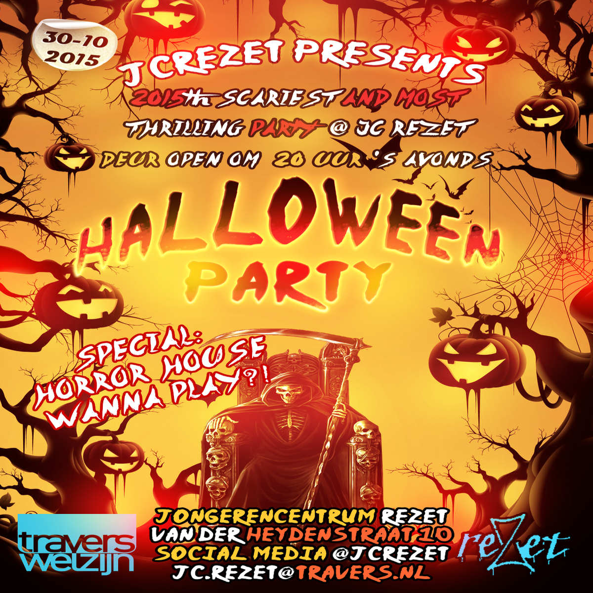 JCReZet's tweet image. Halloween Party @jcrezet Vrijdag 30Oktober!
Special: Horror House - Wanna play?! Breng je vrienden als je durft.. ;)