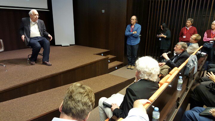 g8ge's tweet photo. #Quantum2015 Roy Glauber in post-screening discussion of "That's the Story." https://t.co/DNzStmL7Cr @ICFOnians https://t.co/PVo0i3JagL