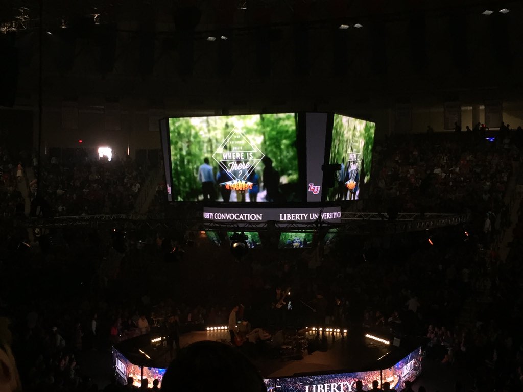 wsc_staff's tweet photo. We made it on the big screen at @LibertyU's convo this morning thanks to some awesome campus reps! #WhereIsThere https://t.co/sS2dtg4G2e