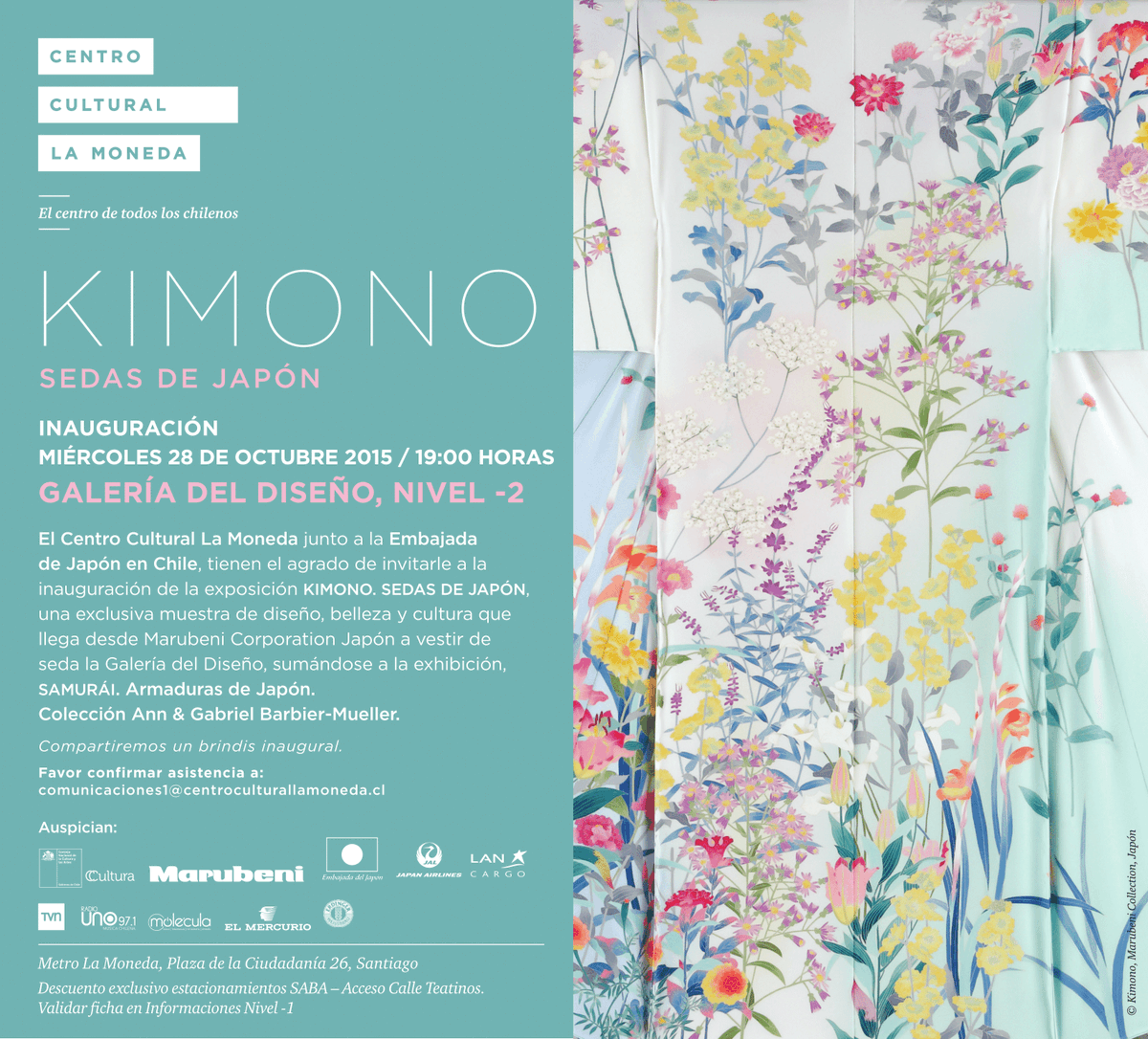 stgocultura's tweet photo. INVITACIÓN INAUGURACIÓN / GALERÍA DEL DISEÑO: "KIMONOS, SEDAS DE JAPÓN" / HALL CENTRAL / 28 OCT 2015 / 19.00 HRS https://t.co/Fa45dWt6Gw