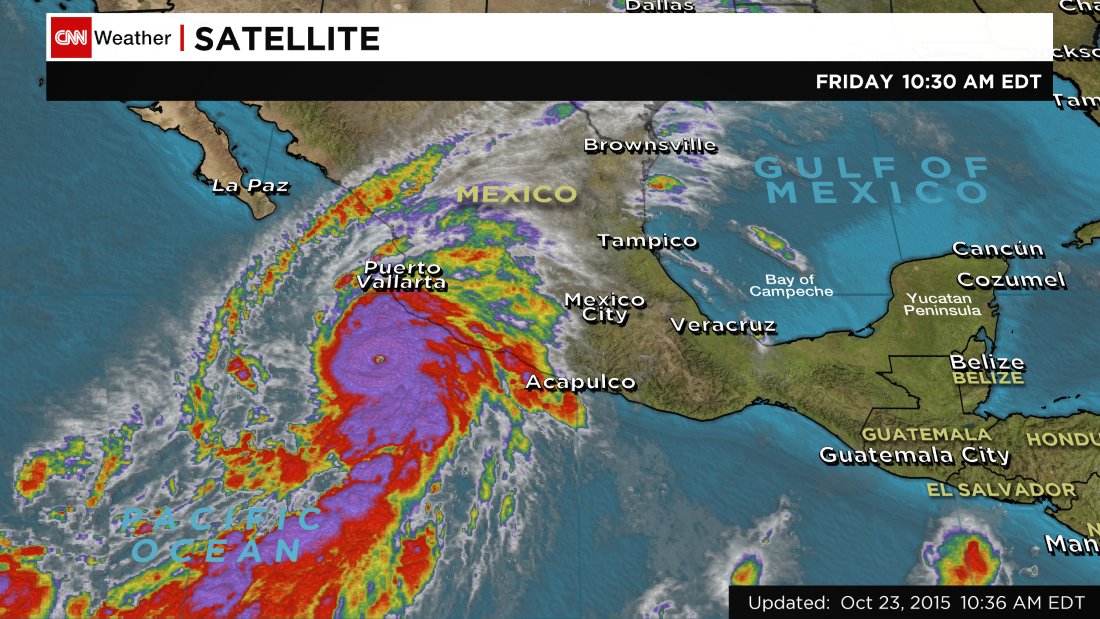 cnnbrk's tweet photo. Cat. 5 Hurricane #Patricia turns north as it approaches Mexico. Landfall expected today. https://t.co/rRfDEXETT9 https://t.co/KnG4NAnSWQ