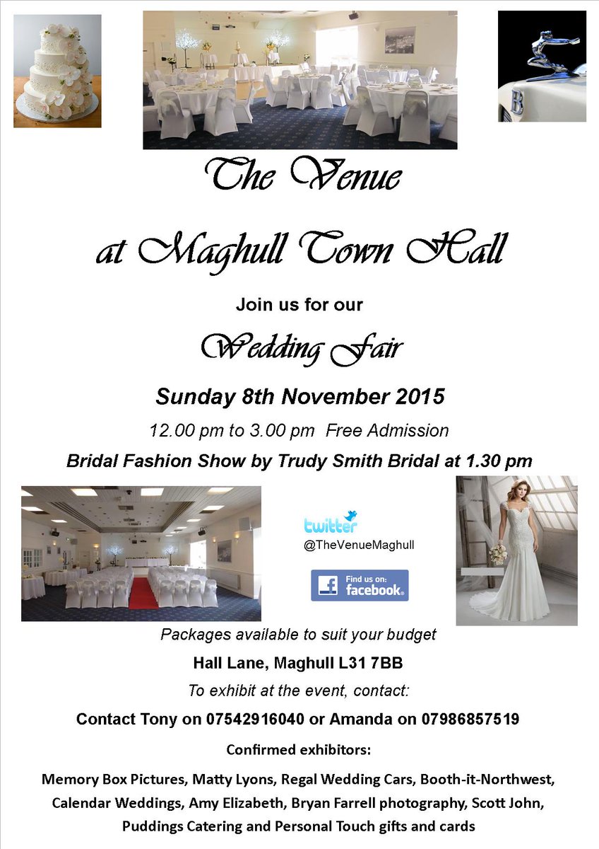 TheVenueMaghull's tweet photo. Wedding Fair - Sunday 8th November @TheVenueMaghull 12noon to 3pm Free Entry @MaghullRadio @JMaghull @lydiateworld https://t.co/hZzGjuOYUE