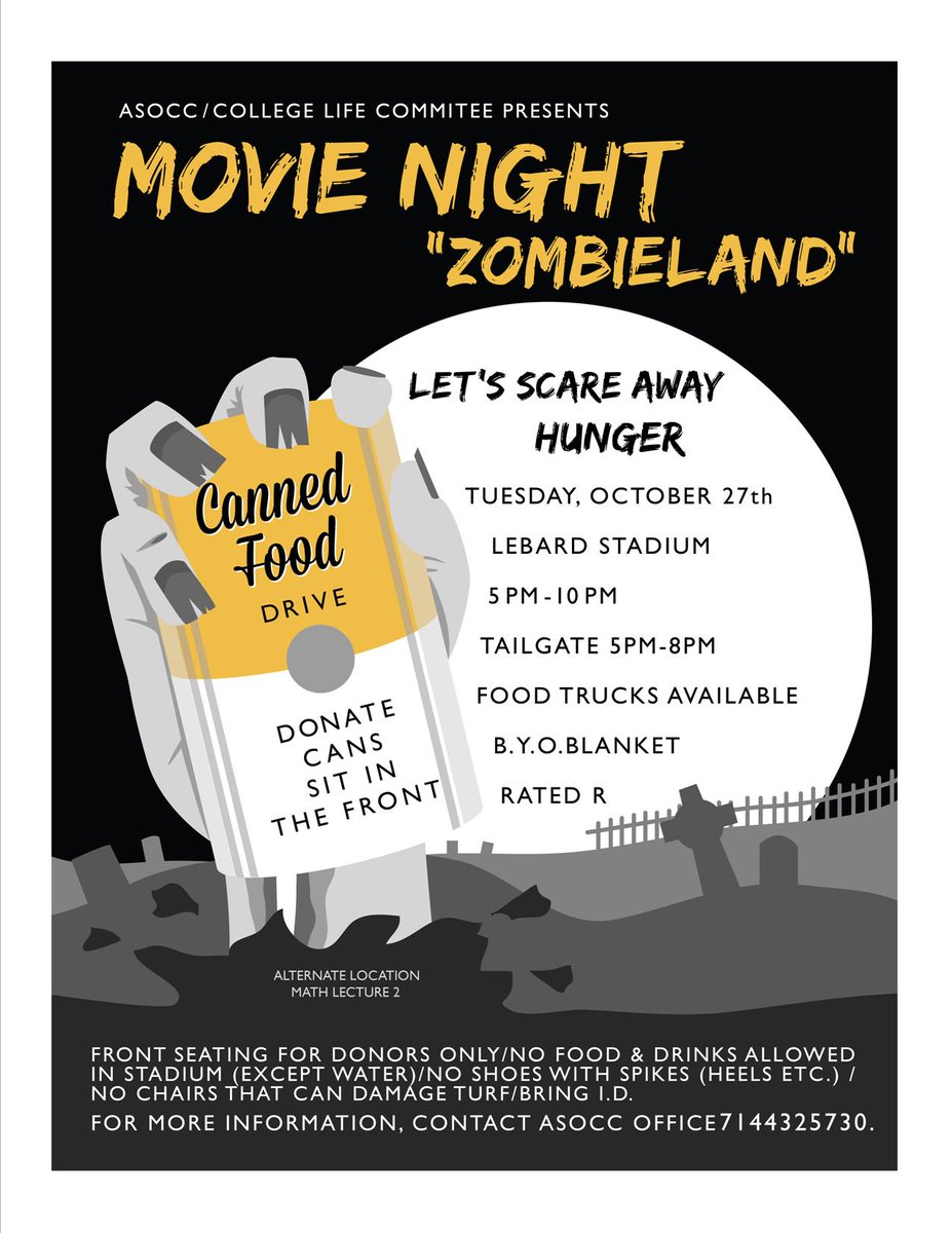 SGOCC's tweet photo. Pirates are you ready for Movie Night? We will be showing Zombieland next Tues 10/27 at 8PM!
#ASOCC #SGOCC #GoCoast https://t.co/3uWB9QHwTB