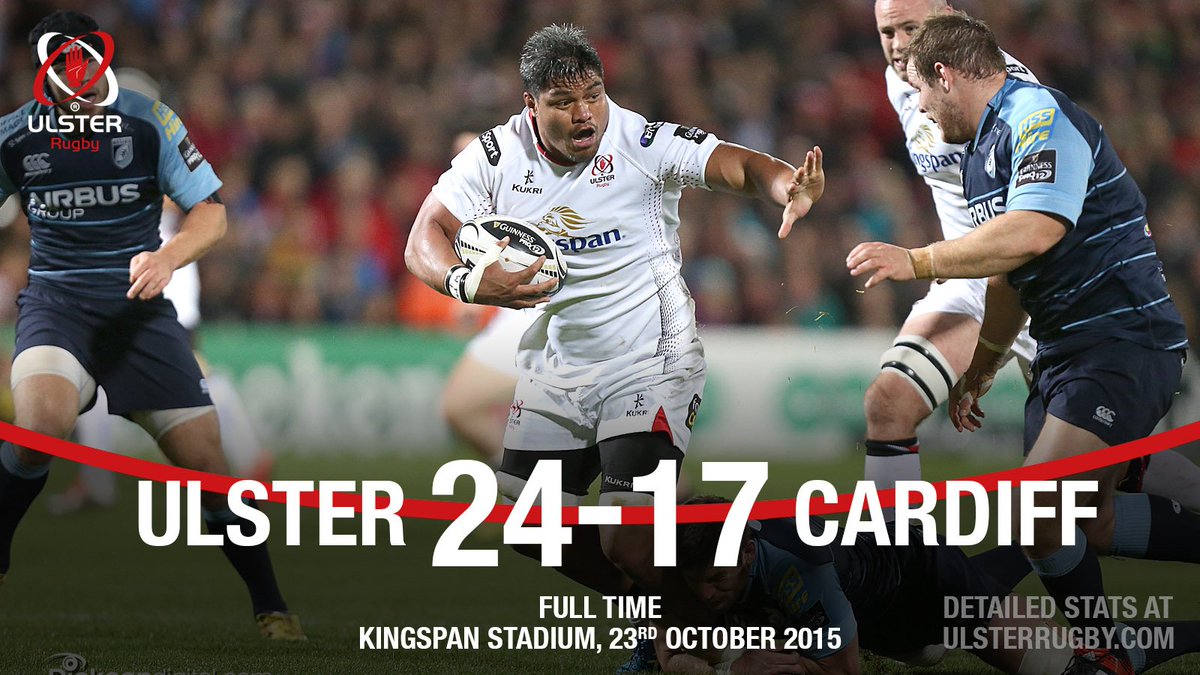 UlsterRugby's tweet photo. Full time Ulster 24 Cardiff 17, thanks to 15886 supporters at @KingspanStadium #SUFTUMLive https://t.co/qAjY4PWgG5