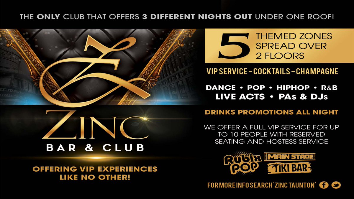 ZINCTAUNTON's tweet photo. TONIGHT #motherfunkinfridays #4zones #4bars #2livedjs #2dancefloors #allnightdrinksdeals #getinvolved #zinc https://t.co/wcO4O5AUVZ