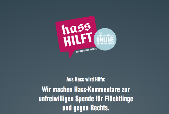 1E9tech's tweet photo. Mit dem Projekt „Hass hilft“ werden Hetzkommentare zu Spenden für Flüchtlinge: https://t.co/Z0NEemehYq https://t.co/95HFK4Hoch