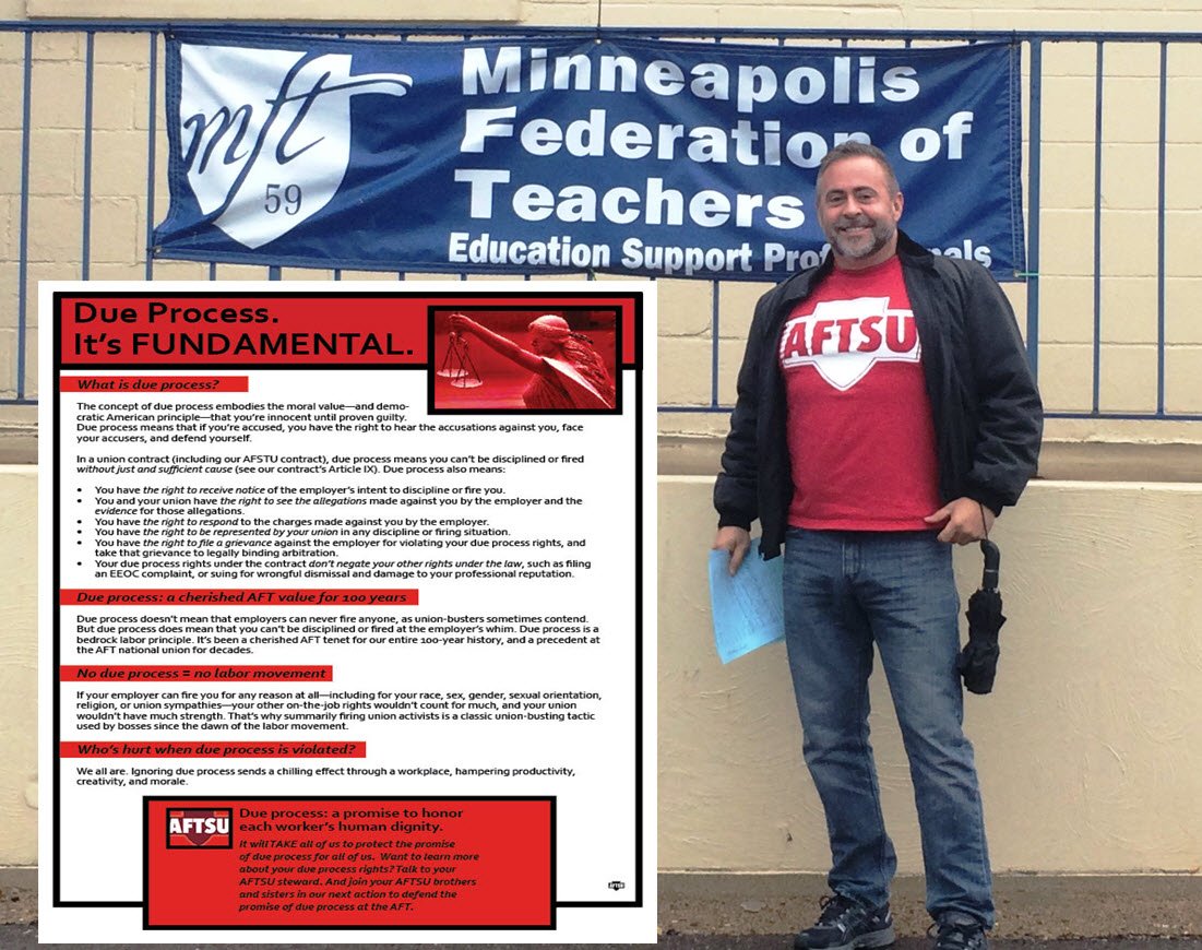 dmoyers68's tweet photo. Working hard for AFT Members in Minneapolis. Every worker should have "Due Process"! Do you? #AFTSU #AFTSUSolidarity https://t.co/JzpMnORvMu