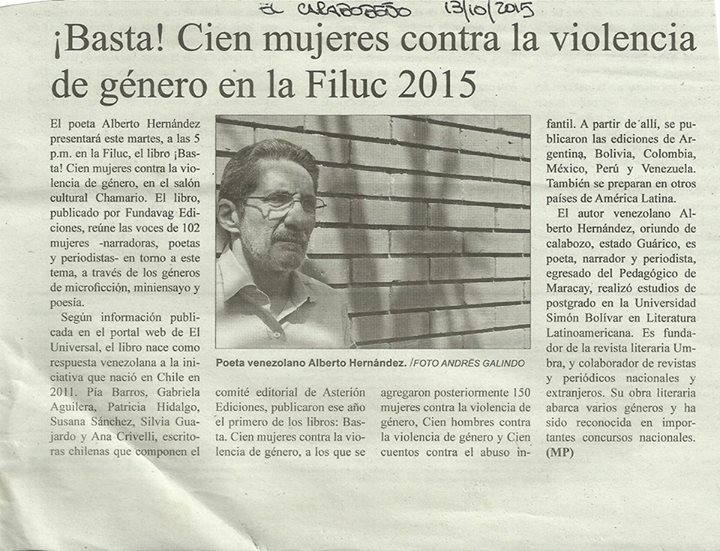 CienMujeresVzla's tweet photo. "Cien mujeres contra la violencia de género" en "El Carabobeño" en el marco de #FILUC2015 https://t.co/ByDsBQhmFF