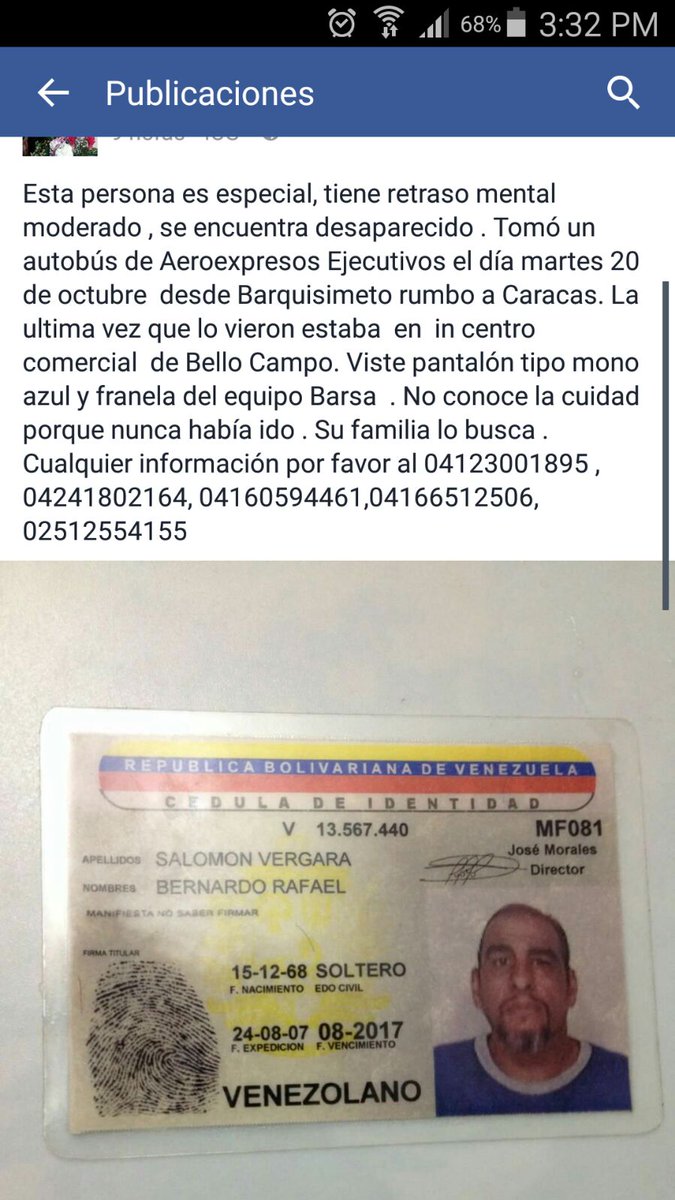 GUS74V0s's tweet photo. @ramonmuchacho @Chacao Este señor lo vi yo ayer en Bello Campo, no sabía que estaba perdido, en la imagen los tlf https://t.co/Bt4ABkjNbS