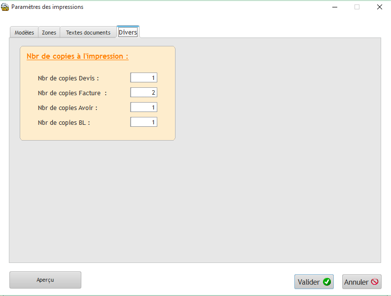 FreeDevisFact's tweet image. Mise en ligne version 2.0.266.0
- Nbr de copies à l&apos;impression paramétrable pour chaque type de document.