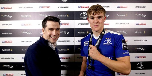 URCOfficial's tweet photo. the #GUINNESSPRO12 Man of the Match is Garry Ringrose of @leinsterrugby presented by Will Keating of GUINNESS! https://t.co/fUqXYZK0Ud