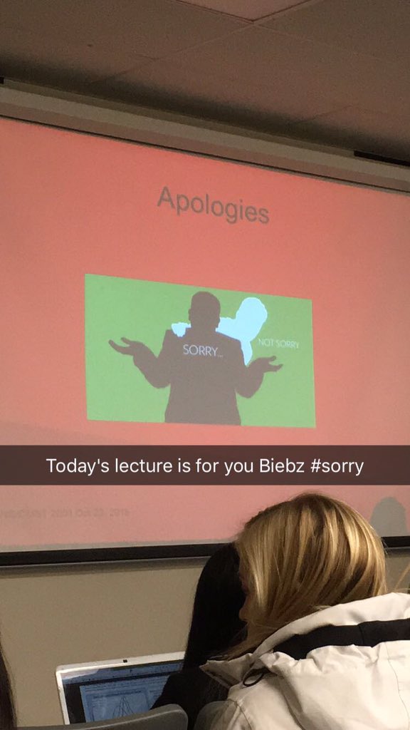 ShelbyyClements's tweet photo. Check out today's lecture topic @justinbieber #prettyconvenient #sorry https://t.co/Wl4NQIN8WS