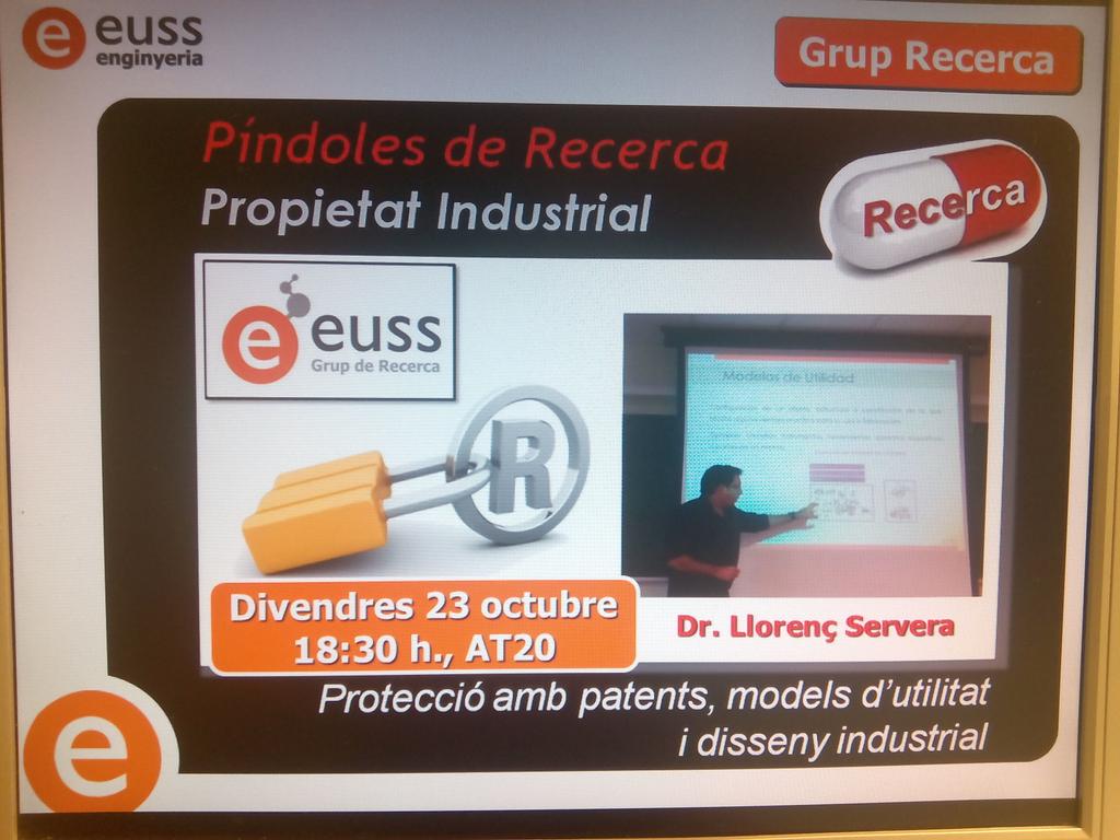 EUSSenginyeria's tweet photo. #PindolaRecerca del Dr. Llorenç Servera pels alumnes de #MktInd sobre Protecció Propietat Industrial #ResearchGroup https://t.co/nt9dYjGzfu