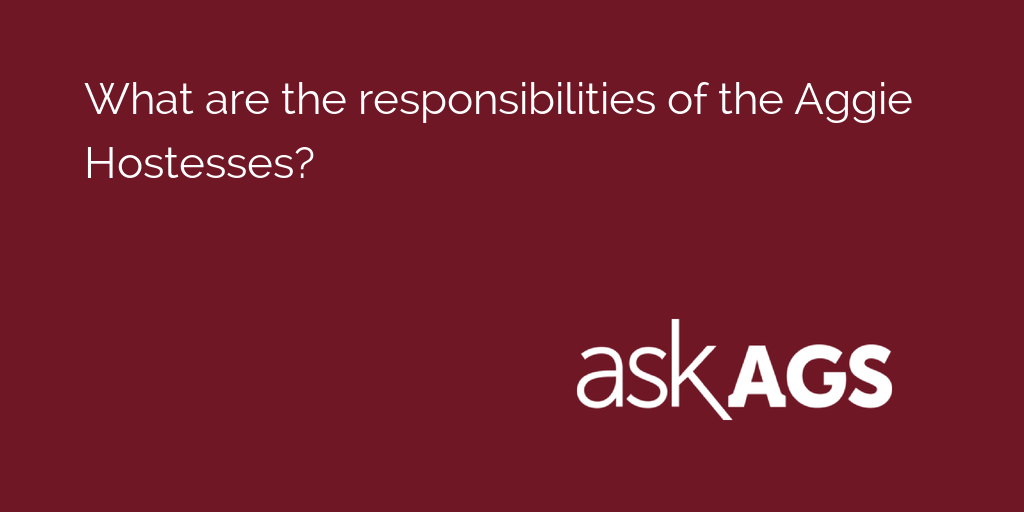 AskAgs's tweet photo. What are the responsibilities of the Aggie Hostesses?

Find out here: https://t.co/4dk90hwhDP https://t.co/bEVG06P1st