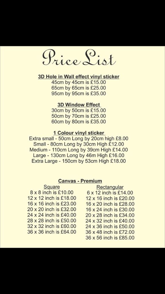 WordsofDesign's tweet image. Price list for items. Prices for vehicle graphics start from £35 #business #graphics #vehiclegraphics