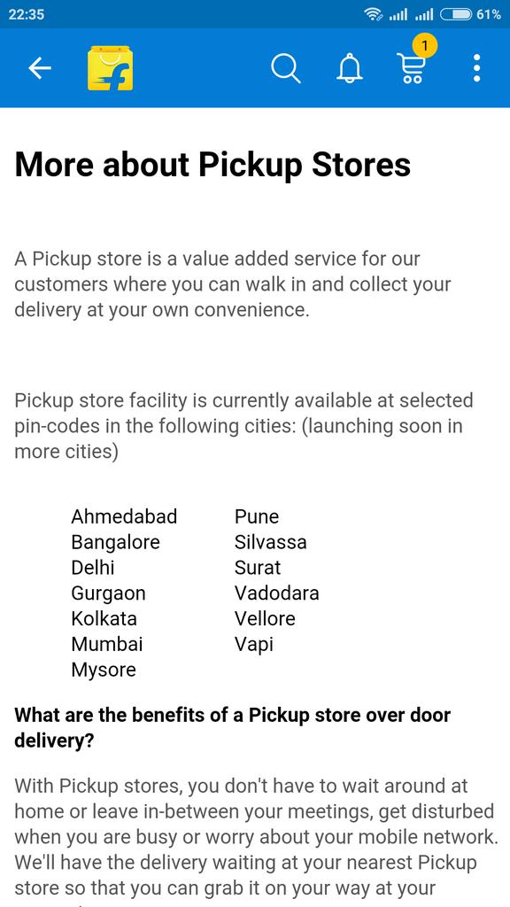 agrawalakhil's tweet photo. So finally @Flipkart has launched #pickupstores. 13 cities to start with,including Silvassa, Vapi & Vellore. https://t.co/DwOpd0x598