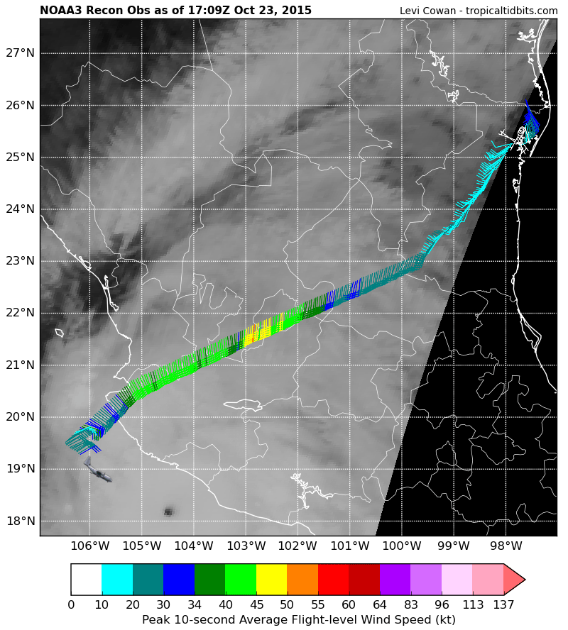 ScotPilie_Wx's tweet photo. #AF303 Hurricane Hunter Recon descending into #Patricia as the system approaches the Mexico coast. https://t.co/T7rHe2jzSC