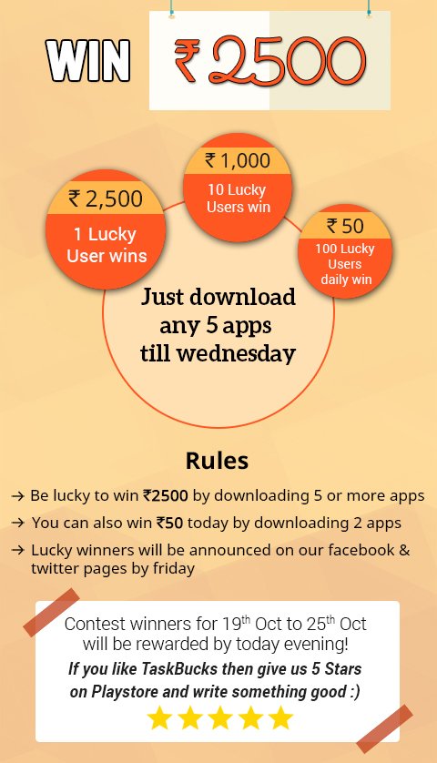 TaskBucksIndia's tweet photo. #Win Rs 2500!
Download any 5 new trending apps via #TaskBucks
Open app now https://t.co/947GCWM5ZH https://t.co/lWRussTKtW