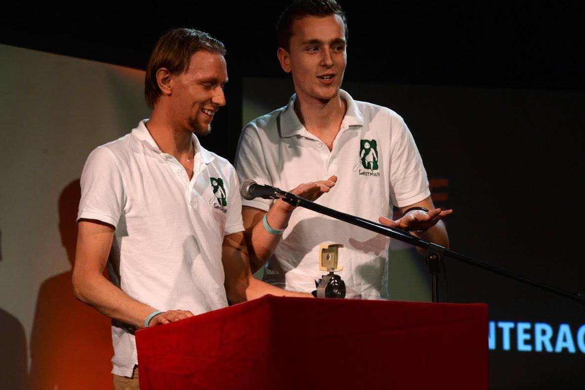 TimHaerkens's tweet photo. Still a bit overwhelmed of hearing our names being called up on stage @IndieCade. #indiedev #gamedev https://t.co/Wo3PGUHYtZ