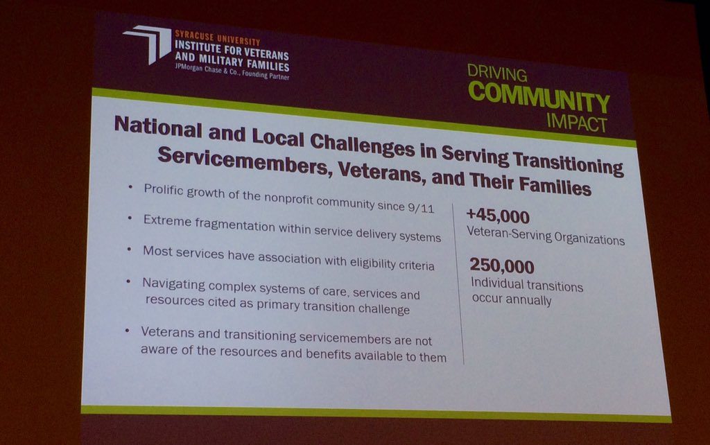 philanthropynw's tweet photo. Navigating services is #1 challenge for returning veterans. #SeattleServes https://t.co/pSFb9COB2T