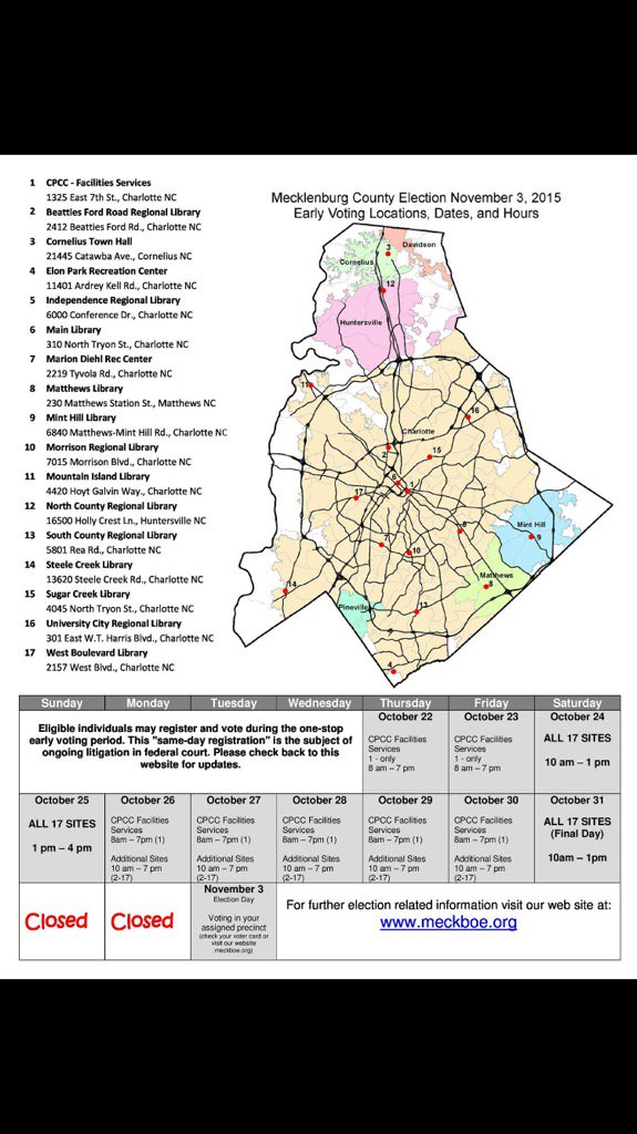 TaylorforMayor's tweet photo. Locations and times for early voting. #meckboe https://t.co/MdRAAkGDp2
