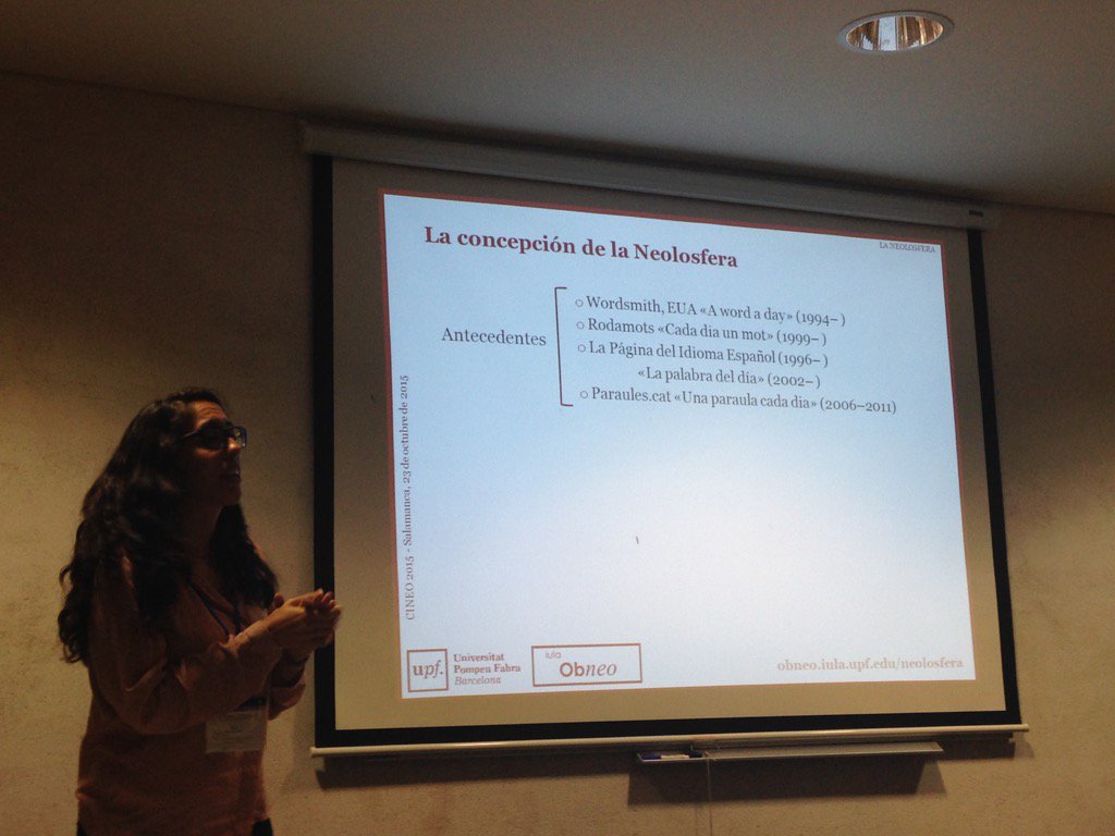 CINEO2015's tweet photo. Alba Milà-García presenta el proyecto Neolosfera para la difusión de la neología #CINEO2015 https://t.co/6Fn4mfN7iE