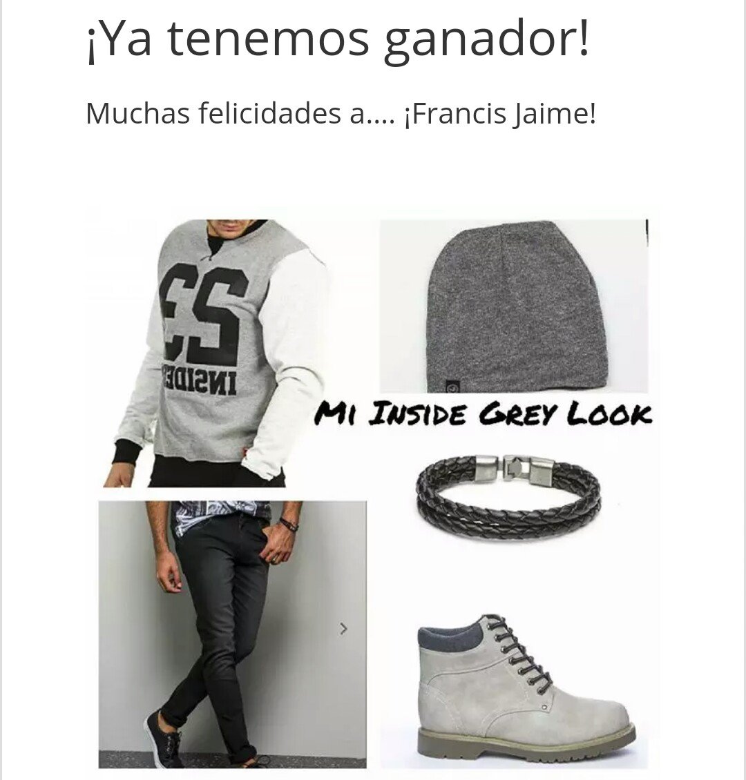 francisjaime23's tweet photo. Muy contento de que @InsideShops eligiera mi #GreyLook como ganador! Muchas gracias! Estoy deseando lucirlo!😍 https://t.co/qaoMeK4pmh
