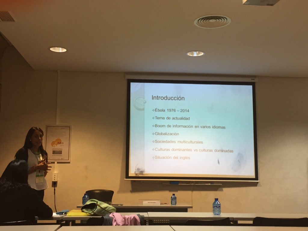 CINEO2015's tweet photo. Hend Ghidhaoui: análisis contrastivo de la neología divulgativa sobre el ébola en francés y en español #CINEO2015 https://t.co/ImaZ5beuu7