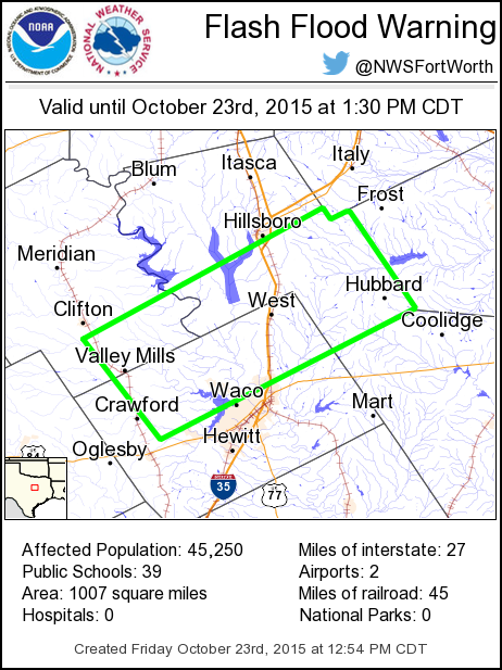 Flash Flood Warning including West TX, Northcrest TX, Hubbard TX until 1:30 PM CDT
