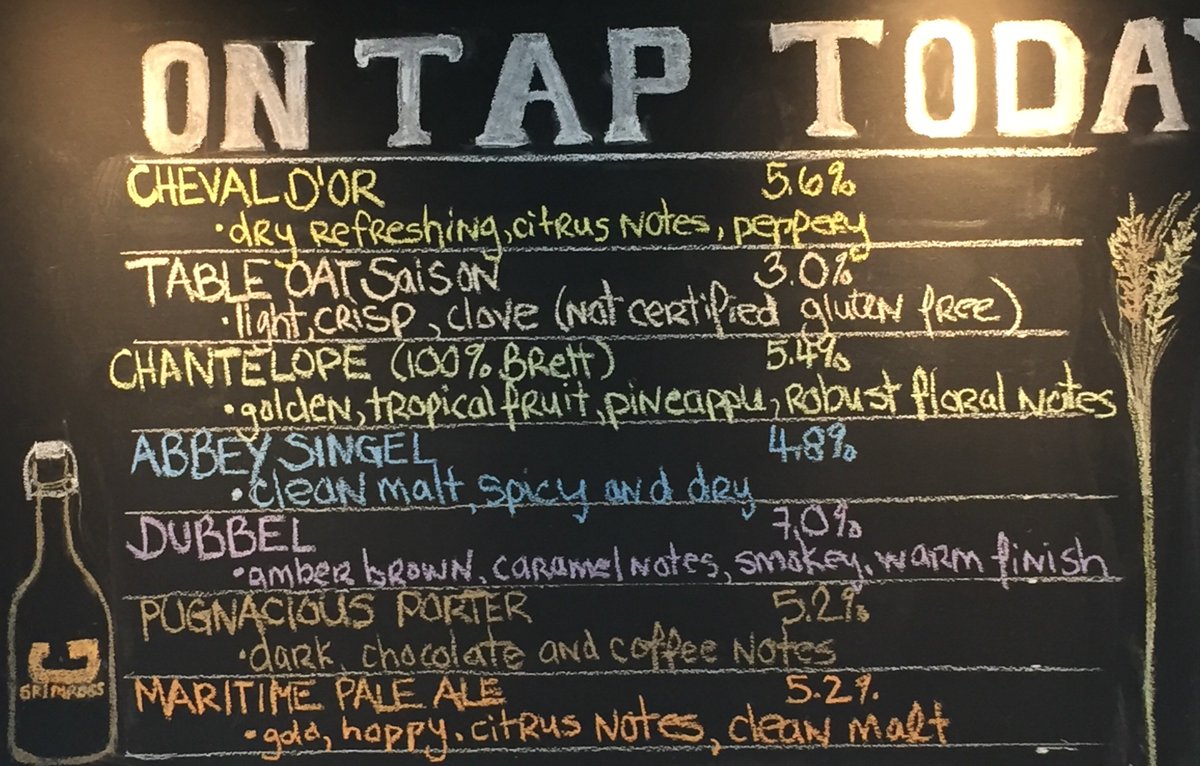 GrimrossBrewing's tweet photo. On tap today: #ChevalDOr #OatSaison #Chantelope #Singel #Dubbel #PugnaciousPorter #MaritimePaleAle.  Open 12-11pm. https://t.co/oUwUG2jn7J