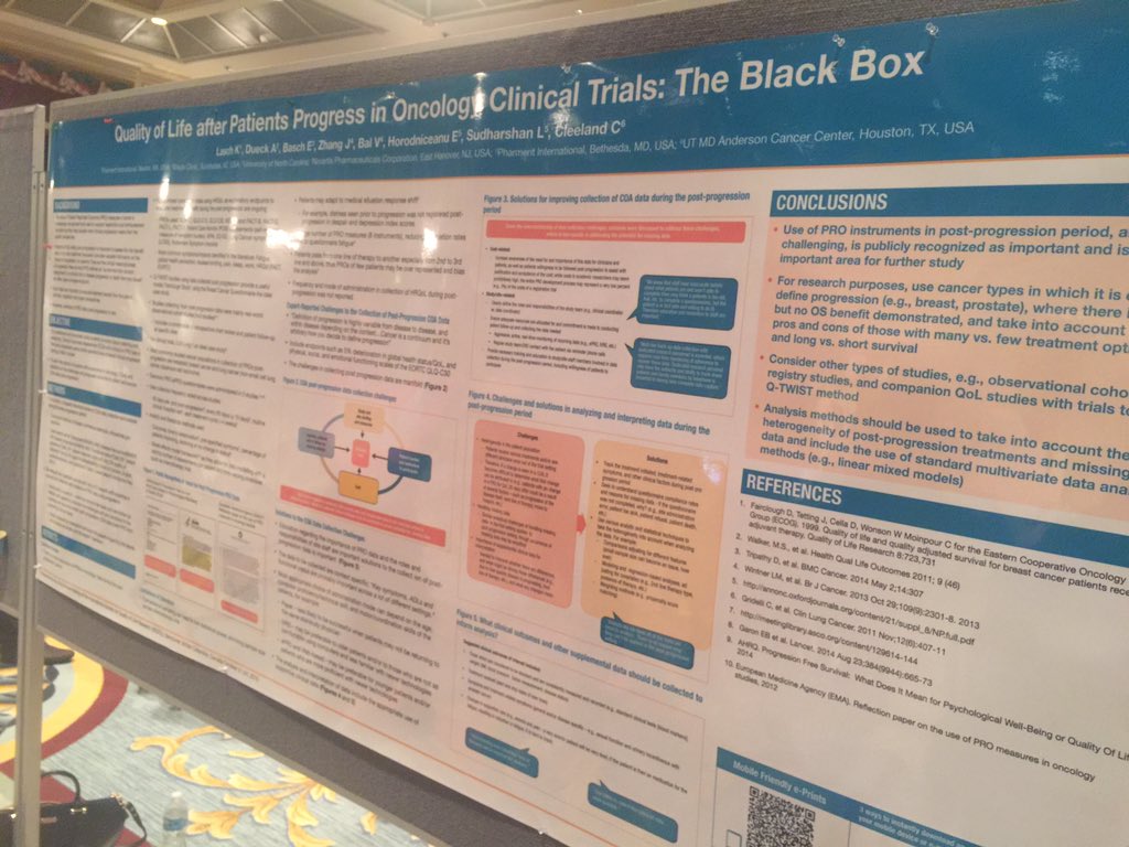BiostatGirl's tweet photo. PROs after cancer progression.  Can it / should it be measured? Poster 2071 #ISOQOL15 #idontknowtheanswer #needdata https://t.co/FFpQk69KpE