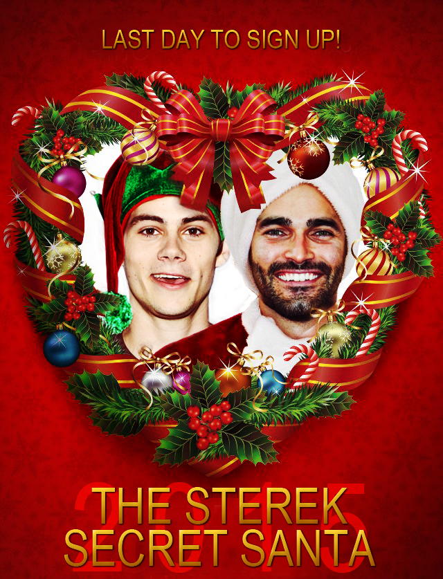 leetje's tweet photo. TODAY IS THE LAST DAY TO SIGN UP! Don't miss out on the fun! :) https://t.co/SN4TJeT9NV #sterek #stereksanta15 https://t.co/ymt3gtGI4l