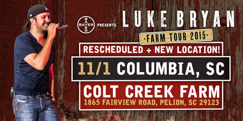 lukebryan's tweet photo. Columbia, #FarmTour2015 is happening on 11/1. Head over to  https://t.co/9ahZb4Irfu
 for more info. https://t.co/f6EGuNeBgv