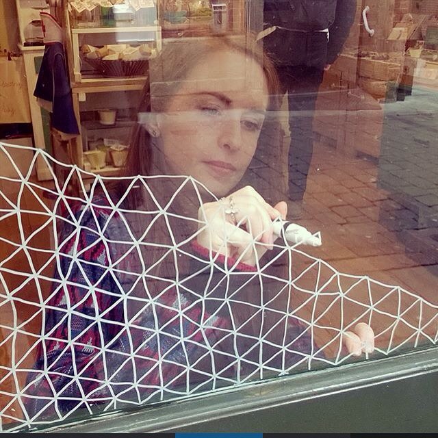 pippalynott's tweet photo. My geometric window design for @HandmadeNotts is complete! Not sure what happened to my eyebrows though haha! https://t.co/Pf9ykmVF2w