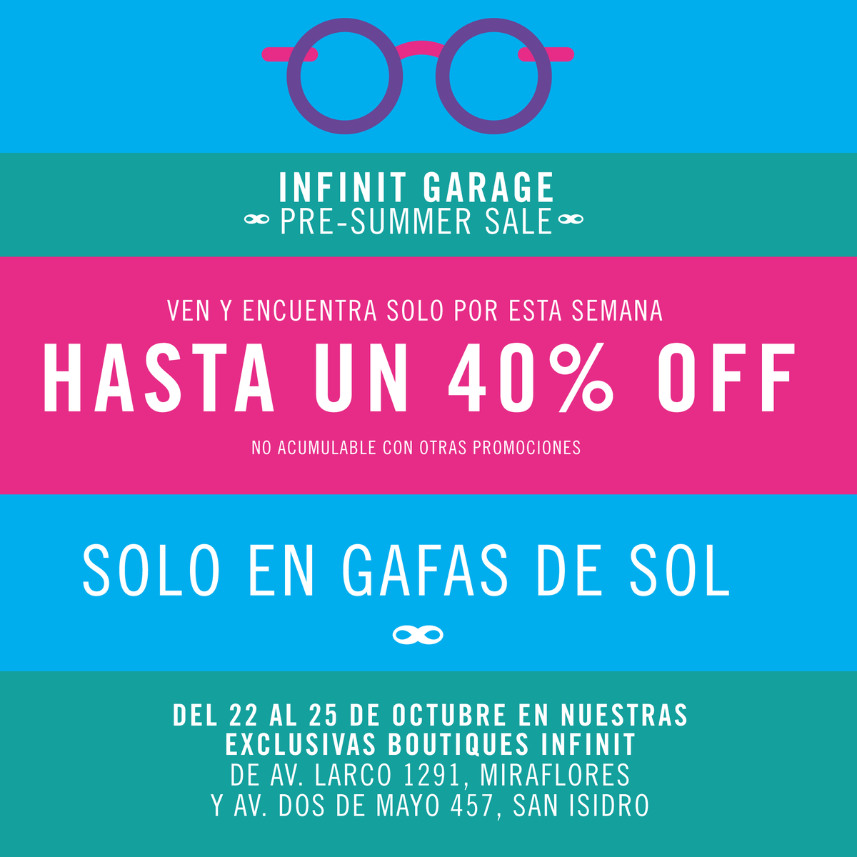 InfinitPeru's tweet photo. ∞ ¡Solo hasta este domingo 25/10 nuestras gafas de sol con el 40% OFF! ¡No te la pierdas! #promo #campaign https://t.co/lNrqt0ItVG