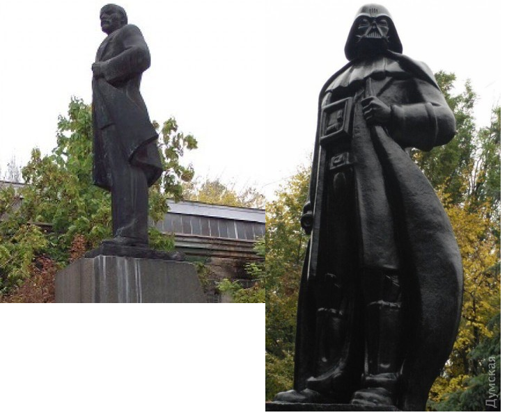 Statue of Lenin converted into Darth Vader in Ukraine as a part of a process which outlaws Communist symbols.