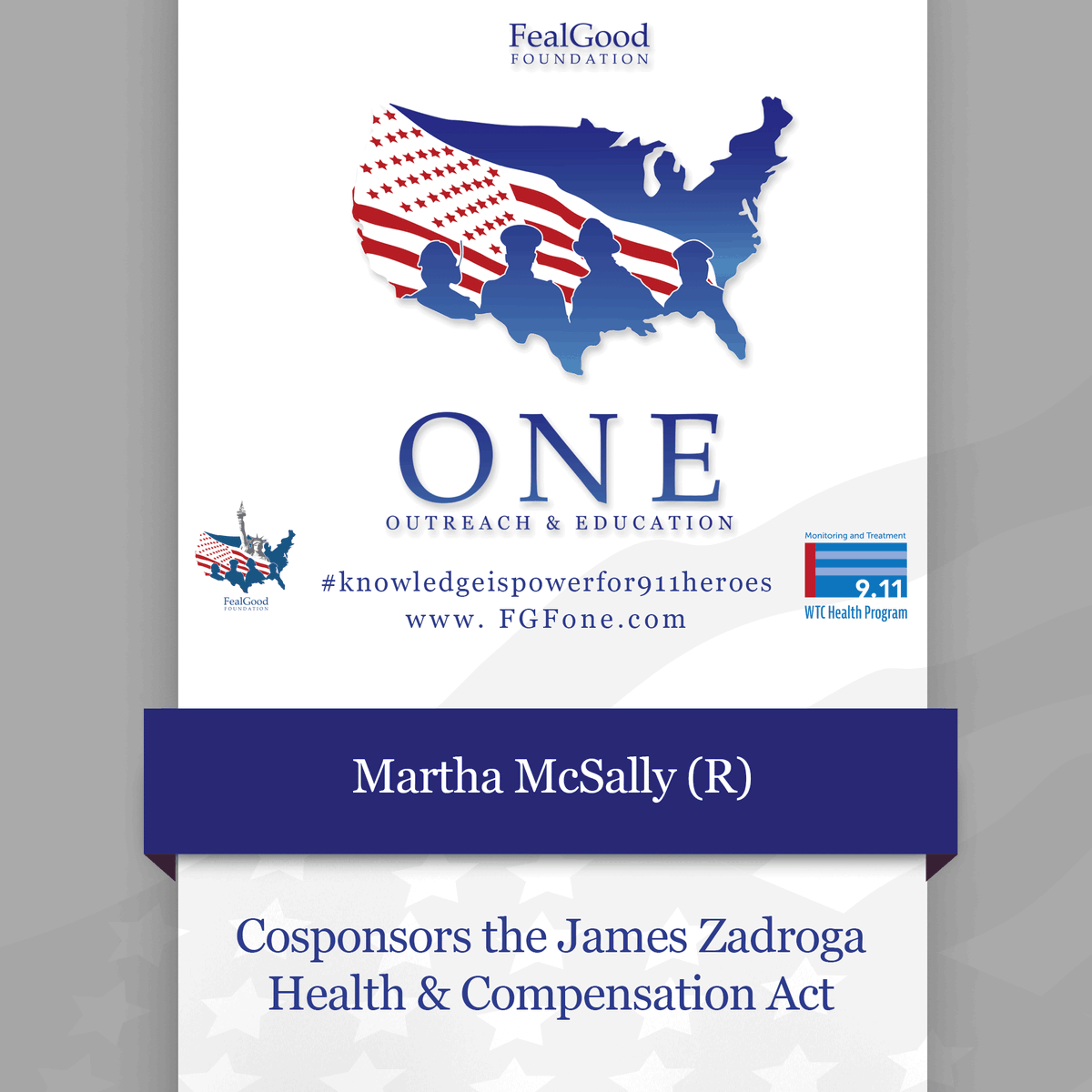 FGF_OnE's tweet photo. Arizona Congresswoman Martha McSally (R) has signed onto the the James Zadroga Health & Compensation Act. #FGFONE https://t.co/jkM7xVCn7b
