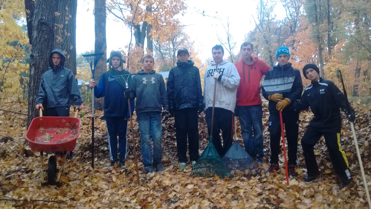 PeterWelle's tweet photo. My D-Group boys became men today by raking leaves for four hours in the rain. Also, we ate at Culvers. #SWYB https://t.co/AWU06l10Mf